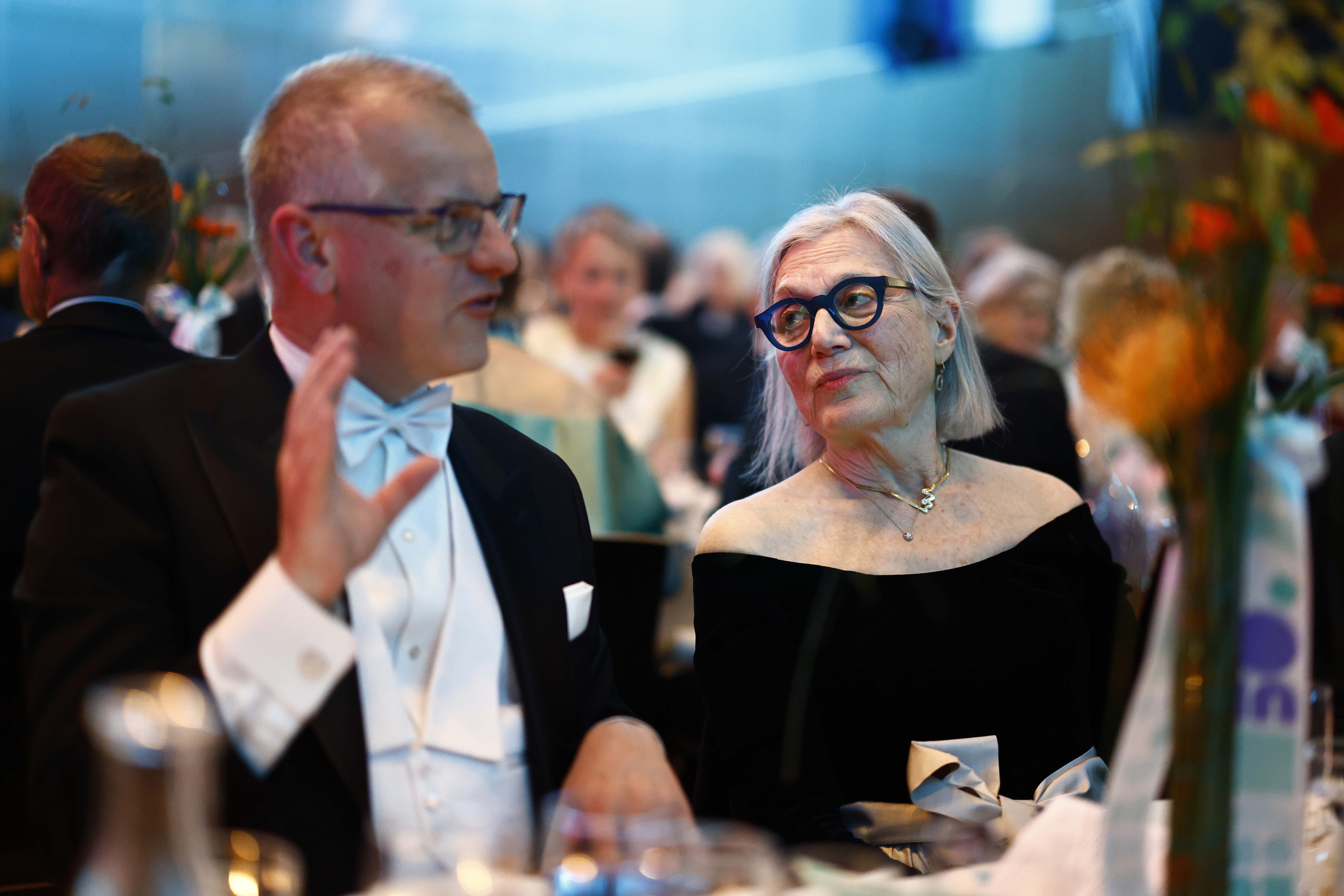 Prof. Einstein speaking to a guest at the gala concert.