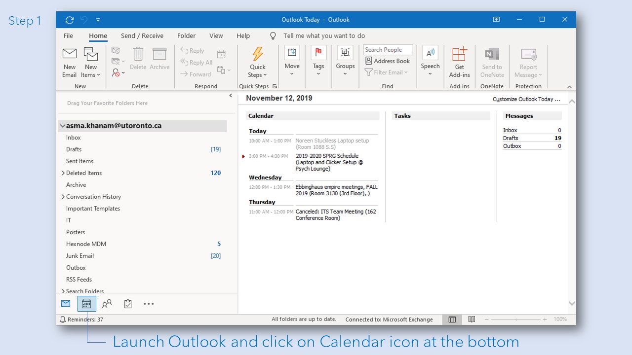Step 1: Launch Outlook and click on Calendar icon at the bottom