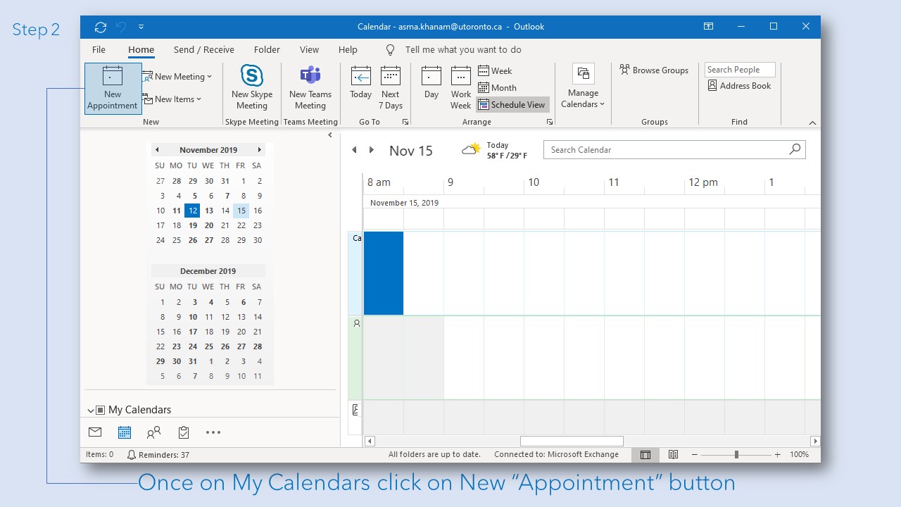 Step 2: Once on My Calendars click on New “Appointment” button